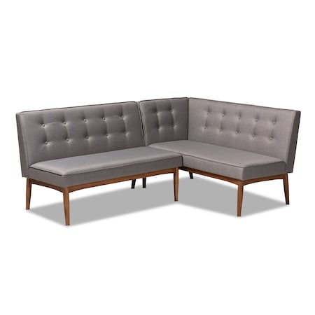 Baxton Studio Arvid Mid-Century Gray Upholstered 2-PC Wood Dining Corner Sofa Bench 155-9306